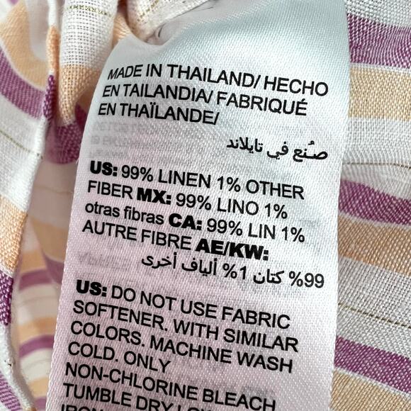 NEW NWT $99 Chicos Large 2 100% LINEN Gold Shimmer Stripe Blouse Shirt Top Beach - Picture 8 of 10